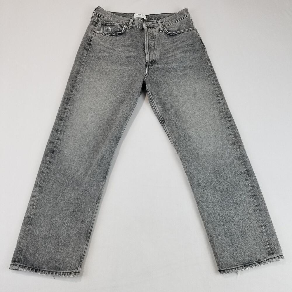 AGOLDE 90s Crop Jeans Womens 27 Gray High Rise Straight Raw Hem Organic - Picture 1 of 11
